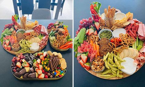 Thrifty cook saves $250 by making three lavish grazing boards from $124 worth of Aldi ingredients | Daily Mail Online Aldi Party Food, Kids Deserts, Aldi Recipes, Grazing Board, Snack Platter, Dessert Tray, Grazing Tables, Christmas Snacks, Food Platters