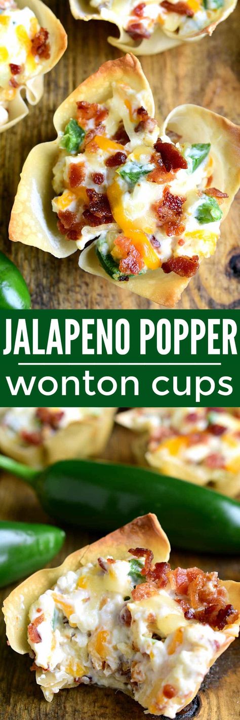 Jalapeño Popper Wonton Cups Wonton Bites, Jalapeno Wonton Poppers, Low Carb Veggie, Football Recipes, Crispy Wonton, Wonton Cups, Won Ton, Cheese Cheddar, Savory Bites