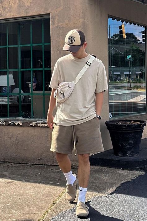 Basic Outfits Summer, Japan Men Fashion, Streetwear Fashion Summer, Shorts Outfit Casual, Sport Casual Outfit, Mens Shorts Outfits, Mens Casual Outfits Summer, Outfits Hombre, Mens Trendy Outfits