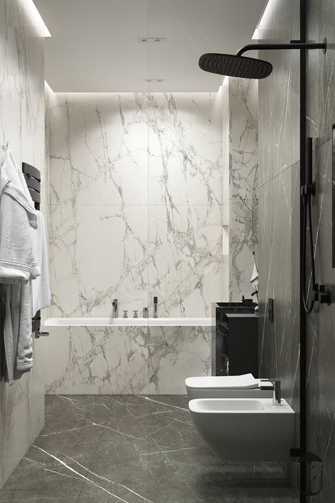 The white ceramic sink has eternal elegance and cleanliness, which gives the simple beauty to your bathroom. Marble Walls, Bathroom Cladding, Modern Bathtub, Shower Floor Tile, Bad Inspiration, Bathroom Design Decor, Decor Baie, Bathroom Design Luxury, Bath Room