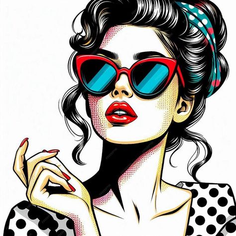 Premium Photo | Sassy Retro Chic Pop Art Woman in Sunglasses Beautiful Art Female Portrait, Pop Art Women Comic, Female Pop Art, Pop Art Sunglasses, Pop Illustration Design, Pop Art Portraits Faces, Pop Art Illustration Graphics, Pop Art Fashion Illustration, Pop Art Drawings Ideas