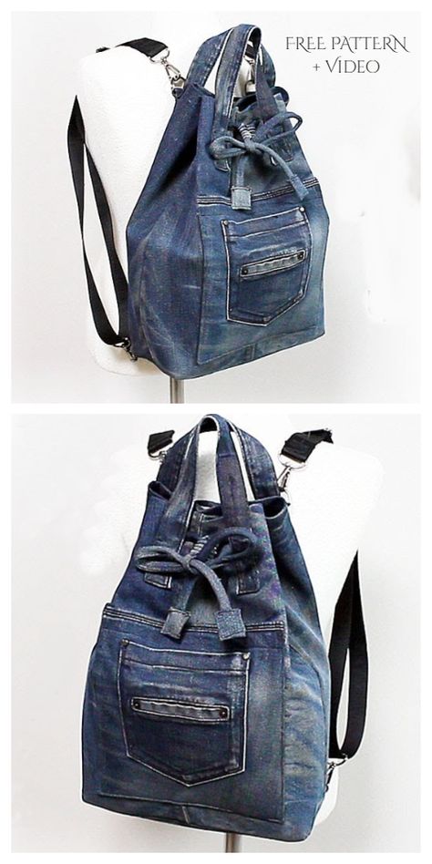 DIY Jean Backpack Free Sewing Patterns | Fabric Art DIY Diy Backpack Pattern, Fabric Art Diy, Artisanats Denim, Mochila Jeans, Backpack Pattern Sewing, Backpack Tutorial, Denim Bag Diy, Denim Bag Patterns, Jean Purses