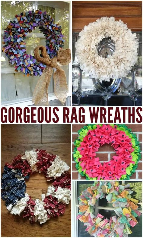 Gorgeous Rags! DIY Rag Wreaths You'll Love! - Barefoot Budgeting Rag Wreath Tutorial, Rag Wreaths, Diy Christmas Wreaths Ideas, Christmas Wreaths Ideas, Rag Garland, Diy Christmas Wreaths, Fabric Wreath, Wreaths Ideas, Rag Wreath