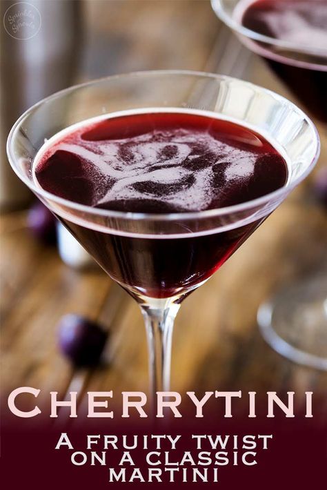 Cherrytini | This cherrytini is the perfect fruity martini! It tastes like an adult version of cherry drop sweets. Packed with cherry flavour and pulling a great alcoholic punch. Recipe by Sprinkles and Sprouts | Delicious Food for Easy Entertaining #cocktail #vodka #cocktailideas #martinirecipe #differentmartini Cherry Martini Recipes Vodka, Cherry Liqueur Cocktails, Fruity Martini, Cocktail Vodka, Easy Alcoholic Drinks, Alcoholic Punch, Cherry Brandy, Cherry Liqueur, Punch Recipe