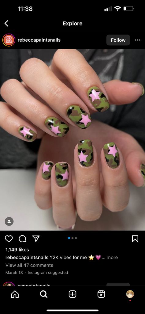 Camo Print Nails, Green Camo Nails, Pink Camo Nails, Military Nails, Camo Nails, Baby Pink Nails, Camo And Pink, Casual Nails, Print Nails