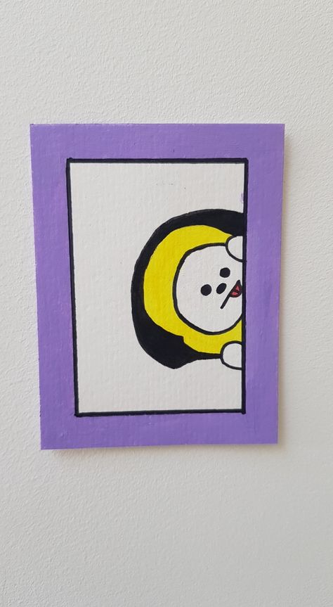 Bt21 Painting Ideas, Poloroid Paintings Easy, Kpop Painting Ideas Easy, Bts Painting Ideas Easy, Bt21 Painting, Poloroid Paintings, Bts Painting Ideas, Chibi Painting, Wall Drawing Ideas