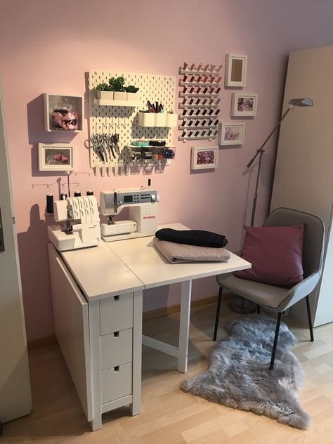 Norden Sewing Table, Ikea Norden Sewing Table, Sewing Desk Ideas, Norden Ikea, Norden Table, Sewing Workspace, Norden Gateleg Table, Craft Room Desk, Gateleg Table