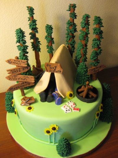 The Camping Cake... By tinygoose on CakeCentral.com Camping Theme Cakes, Camping Birthday Cake, Boy Scout Cake, Cub Scout Cake, Camping Cake, Campfire Cake, Camping Cakes, Bolo Minnie, Camping Birthday