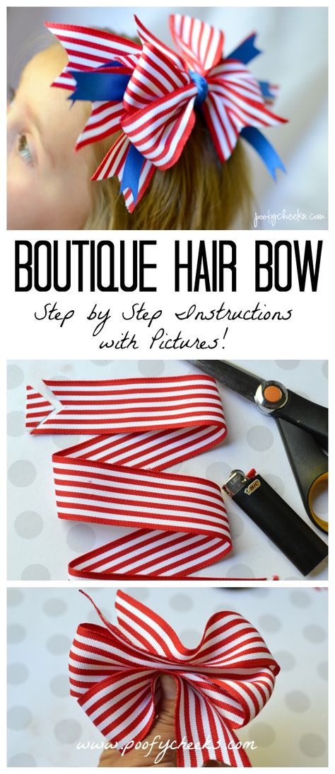 Boutique Hair Bow - Step by Step Insctructions Homemade Hair Bows, Homemade Bows, Make A Bow, Big Hair Bows, Hair Bow Tutorial, Bows Diy Ribbon, Diy Bows, Homemade Hair Products, Hair Ribbons