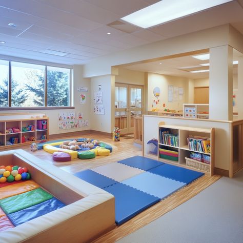 10 Best Decoration Tips for Daycare Setup - Deco Universe In Home Daycare Basement, Nursery School Decor, Daycare Center Infant Room Ideas, Childcare Center Lobby, Daycare Astethic, Toddler Daycare Rooms Classroom Layout, Cute Daycare Rooms, Christian Daycare Ideas, Daycare Nap Room