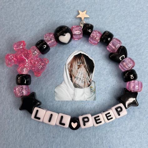 Lil Peep Kandi Bracelet  - handmade by me! - please... - Depop Lil Peep Bracelet Ideas, Lil Peep Bracelet, Kandi Jewelry, Diy Kandi Bracelets, Diy Kandi, Kandi Ideas, Perler Ideas, Kandi Bracelets, Bracelet Ideas