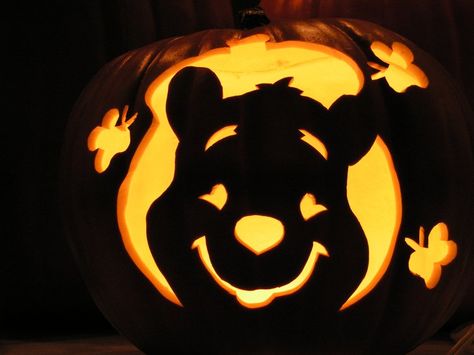 These 28 Magical Pumpkins Are What Every Disney-Lover Needs This Halloween Winnie the Pooh Pumpkin Winnie The Pooh Pumpkin, Winnie Poo, Cute Pumpkin Carving, Disney Pumpkin Carving, Pumkin Carving, Halloween Pumpkin Carving Stencils, Labu Halloween, Disney Pumpkin, Creative Pumpkin Carving