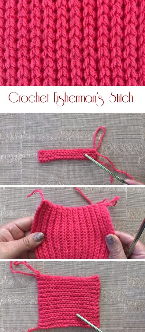 How to Crochet Fisherman’s Stitch - Design Peak Purl Bee, Crochet Knit Stitches, Crochet Blog, Crochet Motifs, Crochet Stitches Tutorial, Crochet Instructions, Crochet Stitches Patterns, Knit Stitch, Crochet Videos