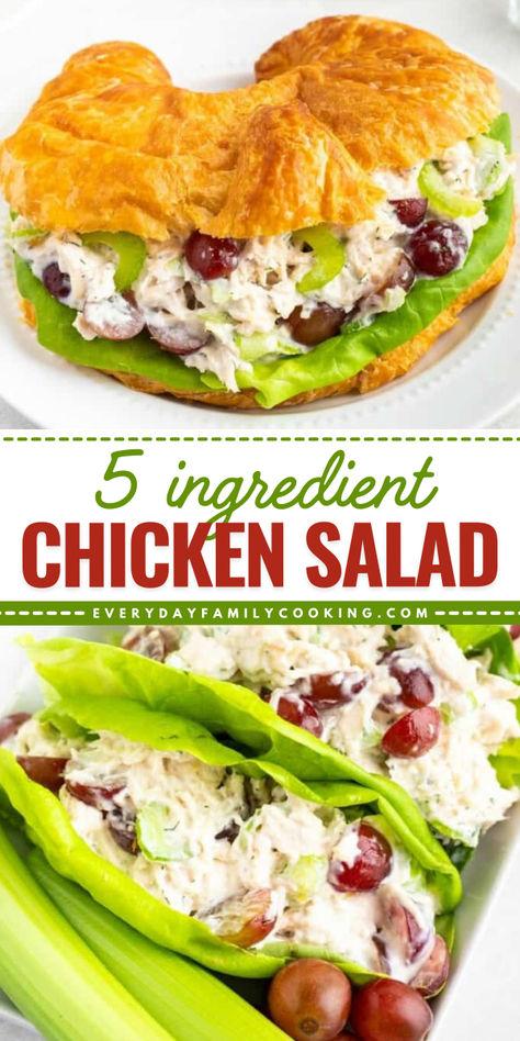 The best ever chicken salad! This Memorial Day dinner recipe uses 5 ingredients to make a delicious dish that's ready in minutes. The hearty, traditional flavor makes this easy chicken salad recipe a timeless classic. A spring salad idea everyone will love! Chicken Salad For One, This Chicken Salad, Memorial Day Chicken Recipes, Good Chicken Salad Recipes, Chicken And Grape Salad Recipe, Crock Pot Chicken Salad, Paradise Bakery Chicken Walnut Salad, Simple Chicken Salad Recipe With Grapes, Easy Chicken Salad With Canned Chicken