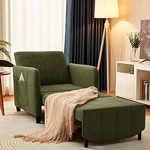 ZZW Sleeper Chair, 84" Extra Long Convertible Chair Bed, Upgraded 3-in-1 to 4-in-1 Pull Out Chair & Single Sofa Bed for Adult, Sleeping Chair for Living Room, Small Space (Modern Green) Sleeping Chair, Convertible Chair, Single Sofa Bed, Chair For Living Room, Garage Conversion, Linen Armchair, Single Sofa Chair, Inspire Me Home Decor, Convertible Sofa Bed