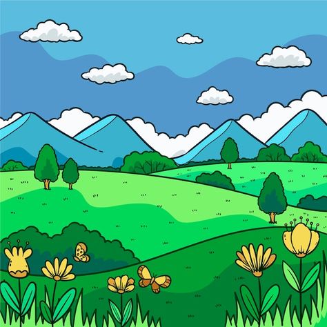 Free vector hand drawn spring landscape | Free Vector #Freepik #freevector #spring-landscape #spring-season #spring #spring-flowers Spring Landscape, Creative Painting, Landscape Drawings, Vector Hand, Pattern Drawing, Spring Season, 귀여운 동물, Flower Drawing, Packaging Design