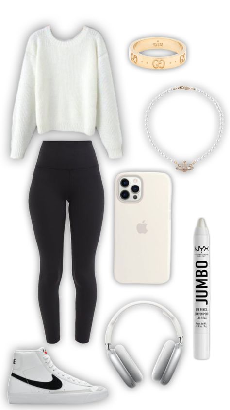 Basic Outfits Leggings, Basic Leggings Outfit, White Leggings Outfit, White Girl Outfits, Simple Outfits For School, Trendy Outfits For Teens, Cute Outfits For School, Cute Lazy Day Outfits, Cute Lazy Outfits