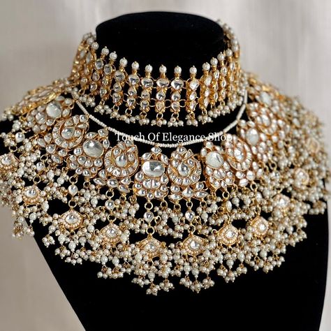 A beautiful bridal set named after our bride Kamal. This gorgeous 4-piece set comes with a choker, necklace, jhumki earrings, and a tikka. We have been loving the stacked necklace look this wedding season ⚜️ Message Touch Of Elegance to bring your vision to life ⚜️ #bridaljewellery #torontobrides #indianbridaljewellery #punjabiwedding #pakistanijewellery #pachikundan Bridal Jewelry Sets Brides, Wedding Jewelry Sets Bridal Jewellery, Bride Jewelry Set, Indian Bridal Jewellery, Bridal Choker, Kali Goddess, Indian Jewellery Design Earrings, Wedding Decor Style, Jhumki Earrings