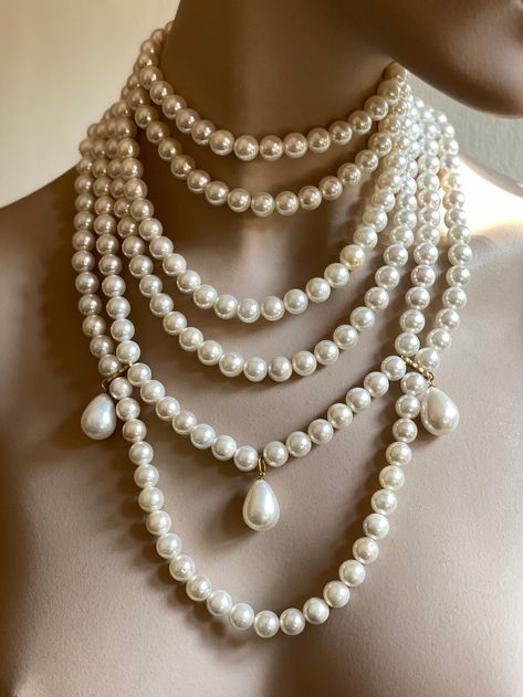 Multi Strand Pearl Necklace, Renaissance Pearl Drop Necklace the Great Necklace Bridal Pearl Necklace Baroque Necklace Rococo Necklace - Etsy Layered Pearls, Baroque Necklace, Multi Strand Pearl Necklace, Layered Pearl Necklace, Bridal Pearl Necklace, Pearl Drop Necklace, Rocky Horror Picture Show, Necklace Bridal, Bridal Pearls