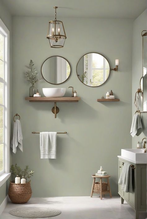 In this daily routine, discover the soothing beauty of Hazy Sage (BM 2140-40) as we bring nature's touch to your professionally painted cozy bathroom. Elevate your space today! #Ad #homedecor #homedesign #bathroom #Painthome interiorarchitecture best Wall Colors for Bathroom Colors
Bright Room Colors
best colors combinations bathroom
bathroom Remodeling
Modern Paint Colors
2024 Farmhouse Bathroom Colours, Sage Bathroom Color Scheme, Sage Green Panelled Bathroom, Bathroom Color Wall, Sage Green And Neutral Bathroom, One Wall Painted Bathroom, Sage Bathroom Paint Colors, Bathrooms Color Ideas, Sage Gold Bathroom