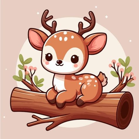 Kawaii Deer Drawing, Deer Cartoon Illustration, Deer Cute Drawing, Baby Deer Drawing, Pudu Deer, Plastic Keychain, Cartoon Deer, Deer Cartoon, Woodland Animals Theme