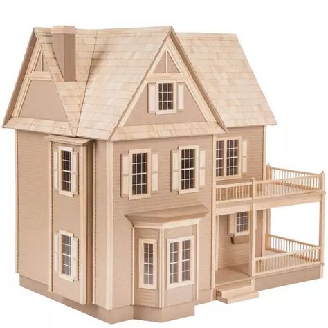 Bungalow Dollhouse | Hobby Lobby | 176560 Victoria's Farmhouse Dollhouse, Exterior Paneling, White Doll House, Farmhouse Dollhouse, Big Doll House, Vermont Farms, Dollhouse Design, Diy Christmas Village, Doll House Plans