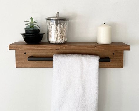 Bathroom Towel Rack Hand Towel Holder Bathroom Decor Towel | Etsy Hand Towel Holder Ideas, Hand Towel Holder Bathroom, Towel Rack Shelf, Baby Room Shelves, Blanket Holder, Hand Towel Rack, Bath Towel Racks, Bathroom Towel Rack, Shelf Floating