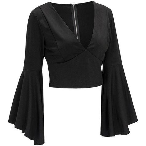 Zippered Fitted Flare Sleeve Crop Top Black ($22) ❤ liked on Polyvore featuring tops, bell sleeve tops, flared sleeve crop top, zip top, crop top and cut-out crop tops Fashion Sewing, Zipper Crop Top, Bell Sleeve Tops, Flared Sleeves Top, Crop Top Shirts, Fashion Design Clothes, Teenage Fashion Outfits, Bell Sleeve, Classy Outfits