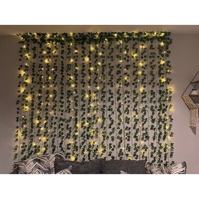 Each strand of garland greenery vine plant decor is approximately 78.7 inches long with 80 hanging leaves. | Primrue 24 Artificial Eucalyptus, Vine, Ivy Plant Set, Size 4.0 H x 13.0 W x 14.0 D in | Wayfair | Home Decor Room Decor Leaves, Leaves Room Decor, Vines For Room, Fake Ivy, Decor Leaves, Fake Leaves, White String Lights, Ivy Vine, Ivy Leaves