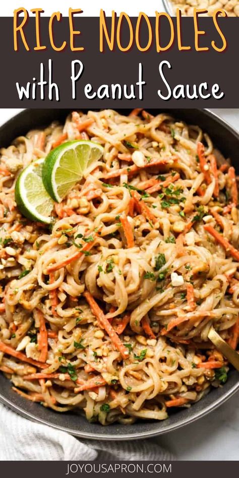 Rice Noodle with Peanut Sauce (EASY!) - Joyous Apron Peanut Sauce Rice Noodles, Peanut Rice Noodles, Thai Rice Noodle Recipes, Easy Rice Noodle Recipes, Noodles With Peanut Sauce, Healthy Noodle Recipes, Joyous Apron, Yummy Rice, Peanut Sauce Noodles