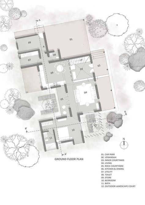 Gallery of Boulder House / HabitArt Architecture Studio - 21 Design Studio House Plans, Architectural Plans Presentation, Floor Plan Presentation Architecture, Concept Plan Architecture, Floor Plans Presentation, Architecture Plan Presentation, Architecture Floor Plan Presentation, Floor Plan Presentation, Plan Rendering Architecture