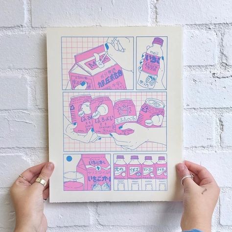 Reban Ayam, Risograph Illustration, Japanese Packaging, Artsy Background, Riso Print, Pretty Drawings, Sketchbook Inspiration, Mini Canvas Art, Comic Books Art