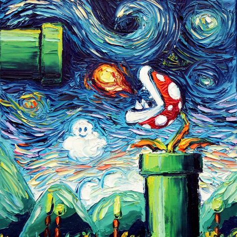 PHOTOS: Pop-culture/Van Gogh mash-ups - Business Insider Super Mario Art, Mario Art, Tableau Art, Grand Art, Amazon Handmade, Plant Art, Video Game Art, Cultura Pop, Super Mario Bros