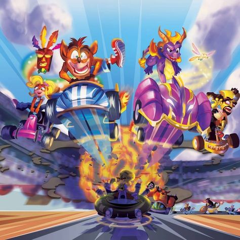 Artwork of Crash Team Racing Nitro Fueled. Valentina Rupaul Drag Race, Crash Bandicoot Tattoo, Karting Racing, Racing Wallpaper, Crash Bandicoot Characters, Cat Races, Crash Team Racing, Digimon Wallpaper, Racing Logo