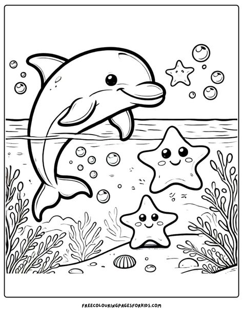 18 Dolphin Coloring Pages - Coloring For Kids Drawing Ideas For Colouring, Ocean Coloring Pages Preschool, Drawing For Coloring Free Printable, Coloring For Preschool, Preschool Coloring Activities, Ocean Coloring Pages Free Printable, Sea Colouring Pages, Cute Coloring Pages Free Printable, Learning Coloring Pages