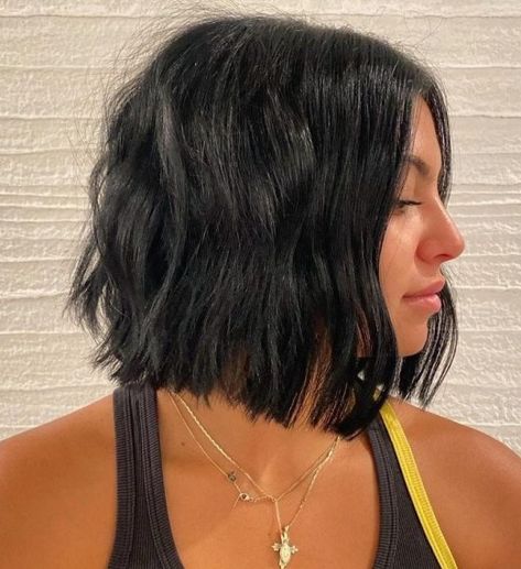 Blunt Shaggy Black Bob Brunette Chin Length Bob, Short Thick Black Hair, Black Bob Haircut, Black Bob Hairstyles, Haircut 2024, Chin Length, Black Bob, Chin Length Hair, Shorter Hair