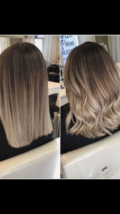 Lob Hair Balayage, Brunette Balayage Hair Platinum Blonde, Soft Brown To Blonde Balayage, Short Hair Blonde Balayage Mid Length, Baylage Straight Hair Brown, Root Melt Brown To Blonde, Root Melt Straight Hair, Baylage Blonde Straight Hair, Baylage Brunette Straight