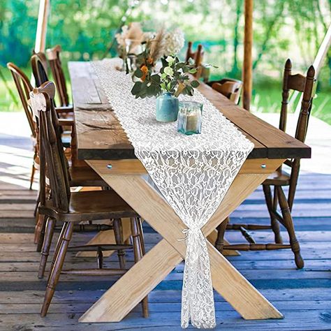 Amazon.com: Pardecor Lace-Table-Runner 12x120-Inch Embroidered and Durable Wedding Lace Table Runners Design White Floral Eyelash Boho Vintage Classic Table Runner : Home & Kitchen Wedding Table Overlays, Lace Table Runner Wedding, Coffee Table Runner, Boho Table Runner, Lace Table Runner, Dining Table Runners, Lace Runner, Bridal Decorations, Table Overlays