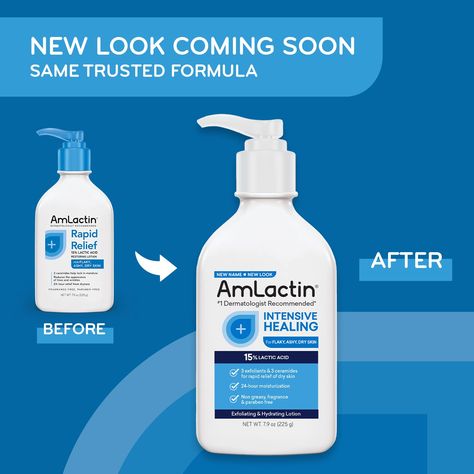 AmLactin Rapid Relief Restoring Body Lotion for Dry Skin – 7.9 oz Pump Bottle – 2-in-1 Exfoliator and Moisturizer with Ceramides and 15% Lactic Acid for 24-Hour Relief from Dry Skin Body Lotion For Dry Skin, Skin Packaging, Healing Body, Keratosis Pilaris, Bumpy Skin, Lotion For Dry Skin, Pump Bottle, Body Healing, Moisturizer For Dry Skin