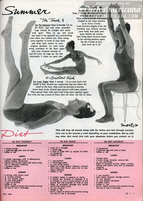 It’s time to slim for summer (1964) 1950s Diet, Vintage Beauty Routine, 5am Workout, 1950s Recipes, Vintage Diet, Vintage Exercise, Vintage Workout, Vintage Reference, Vintage Fitness