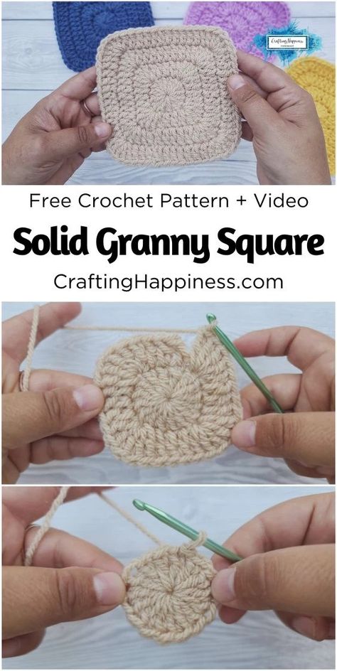 Crocheting Baby Blankets, Crochet Granny Square Pattern, Solid Granny Square, Granny Square Pattern Free, Baby Hat Free Pattern, Granny Square Tutorial, Crochet Baby Blanket Free Pattern, Granny Square Pattern, Granny Square Crochet Patterns Free