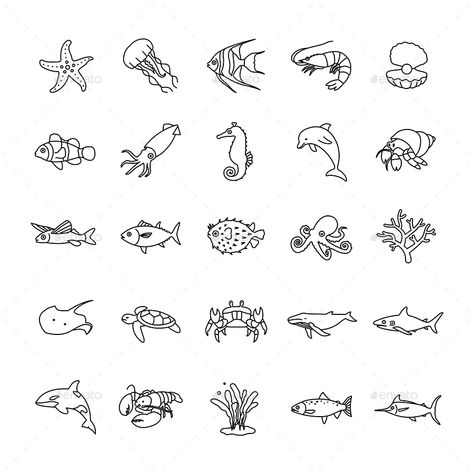 Minimal Marine Tattoo, Tiny Sea Animal Tattoo, Ocean Micro Tattoo, Outline Of Sea Animals, Sea Life Outlines, Small Marine Animal Tattoos, Tattoo Sea Creatures, Mini Tattoos Animals, Cute Ocean Themed Tattoos