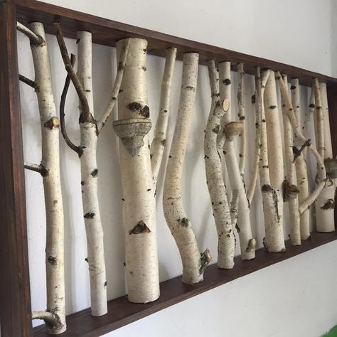 Woodsy Cottage Decor, Aspen Logs Projects, Woodsy Wall Decor, Aspen Wood Projects, Woodland Living Room Decor, Birch Log Decor Diy Projects, Diy Birch Tree Decor, Birch Branch Ideas, Diy Branch Decor