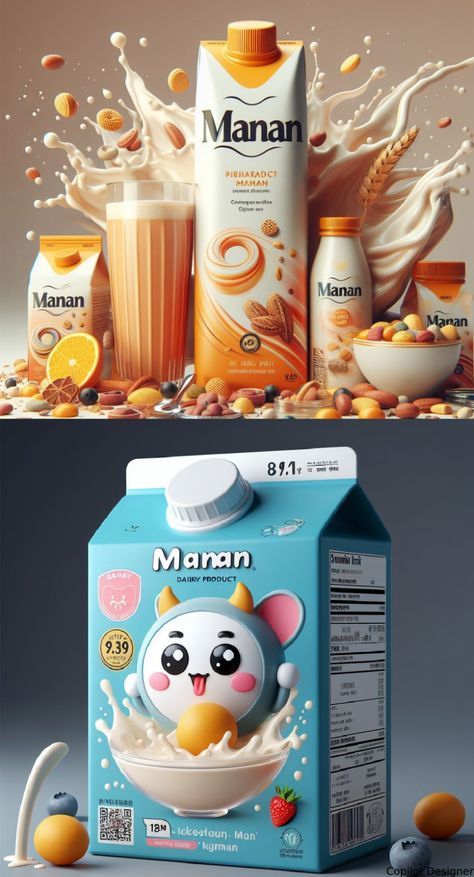 Yogurt Packaging Design Inspiration, Dairy Branding, Milk Packaging Design, Dairy Products Packaging Design, Dairy Packaging, Yogurt Packaging, Drinks Packaging, Food Logo Design Inspiration, Milk Packaging