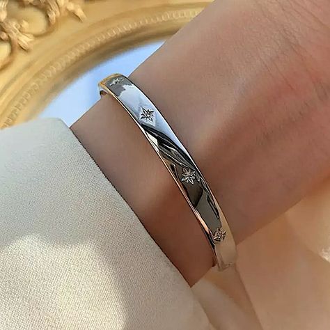 Star Bangle, Simple Bangle, Bangle Silver, Adjustable Bangle Bracelet, Silver Plated Bracelet, Gold Plated Bangles, Sterling Silver Charm Bracelet, Adjustable Bangle, Elegant Bracelet