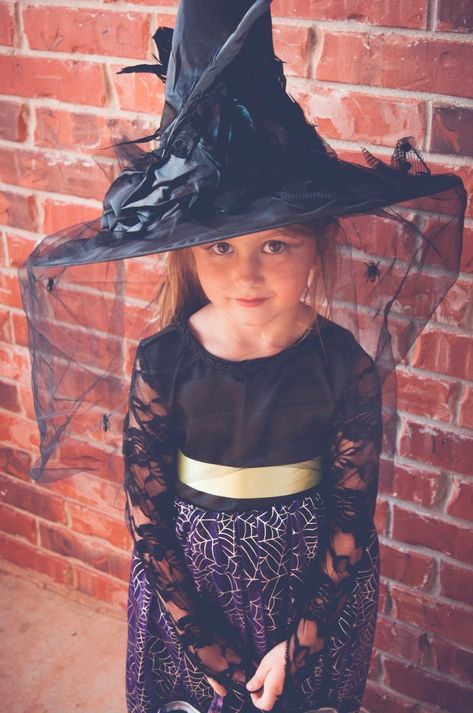 Homemade DIY Witch Costume Tutorial 28 Toddler Witch Costume Diy, Witches Cape Diy, Childs Witch Costume Diy, Diy Tulle Witches Skirt, Homemade Witch Costume, Witch Dress Toddler, Halloween Treat Bags Diy, Witch Costume Diy, Witch Costumes