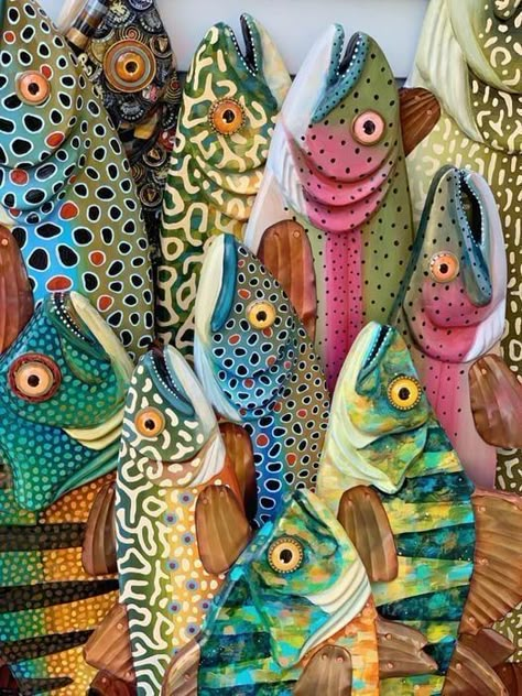 Folk Art Fish, Fish Artwork, Watercolor Fish, Fish Crafts, Art Fish, Fish Wall Art, Fish Sculpture, Ceramic Fish, Fish Drawings