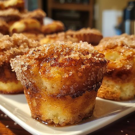 Cinnamon Sugar French Toast Muffins Pioneer Woman Cinnamon Sugar French Toast Muffins, Easy Dessert Casserole, French Toast Mini Muffins, Cinnamon Doughnut Muffins, French Muffins Recipe, Cinnamon Sugar Swirl Muffins, Sweet Breakfast Muffins, Bakery Lunch Menu Ideas, Best Breakfast Muffins Recipes