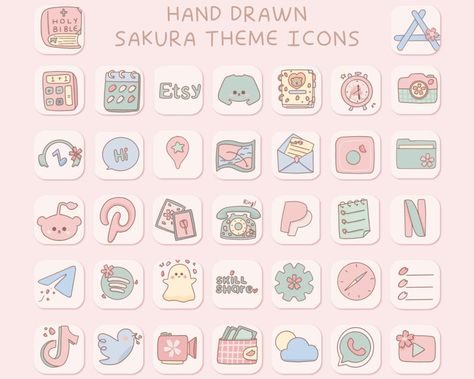 Kawaii, Wallpapers Cherry Blossom, Icon Pack Android, App Icon Set, Codes Pinterest, Cute Sakura, Aesthetic App Icon Pack, Kawaii App, Custom Ipad