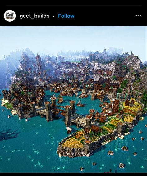 Minecraft Mega Builds Ocean, Minecraft Kingdom Blueprints, Minecraft Castle On Water, Minecraft City On Water, Minecraft Cove Base, Minecraft Riverside Village, Beacon Designs Minecraft, Pirate Cave Minecraft, Bridge House Minecraft